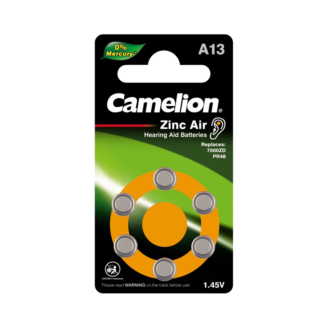 Camelion Батарейка CAMELION Zinc Air A13-BP6(0%Hg) 6 шт. в блистере