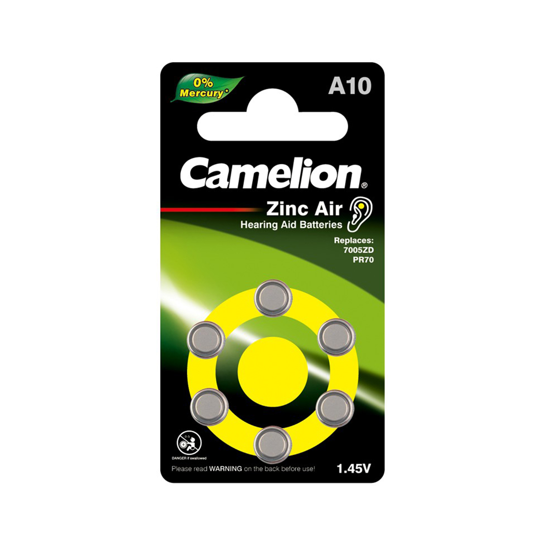 Camelion Батарейка CAMELION Zinc Air A10-BP6(0%Hg) 6 шт. в блистере