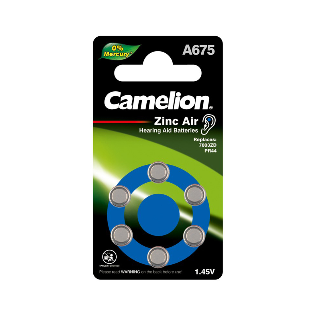 Camelion Батарейка CAMELION Zinc Air A675-BP6(0%Hg) 6 шт. в блистере