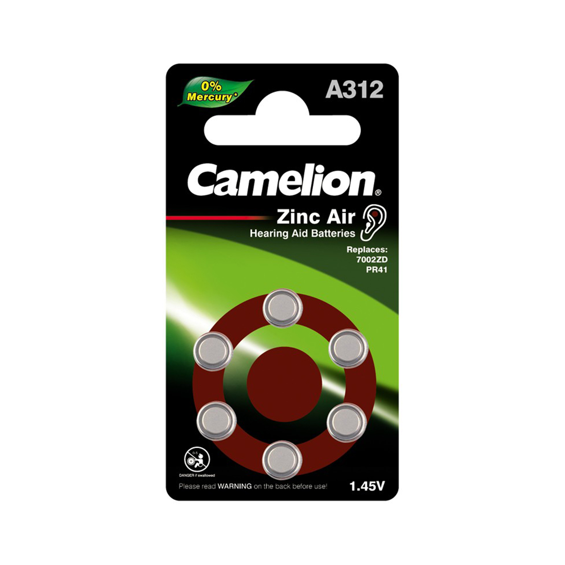 Camelion Батарейка CAMELION Zinc Air A312-BP6(0%Hg) 6 шт. в блистере