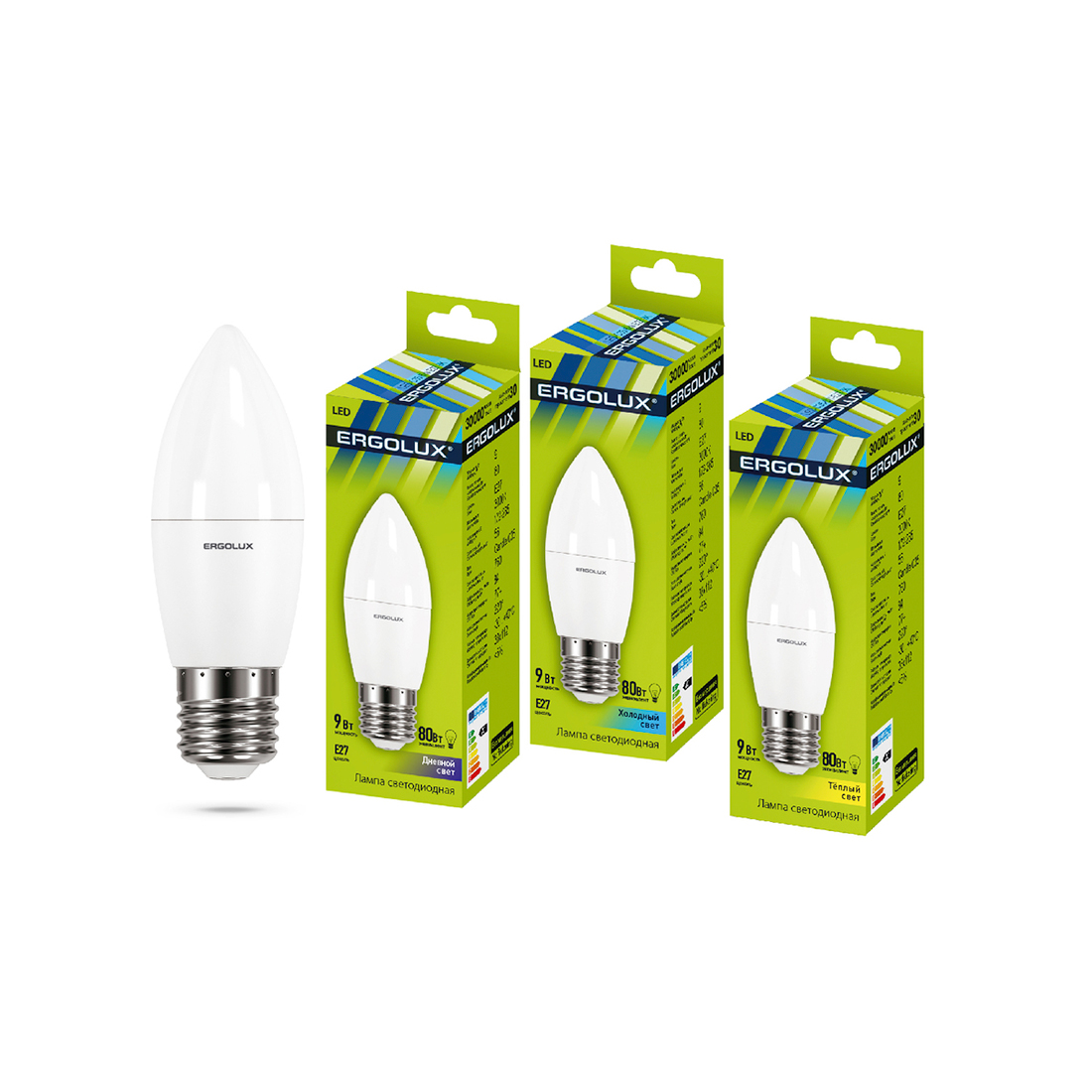Ergolux Эл. лампа светодиодная Ergolux LED-C35-9W-E27-4K, Холодный