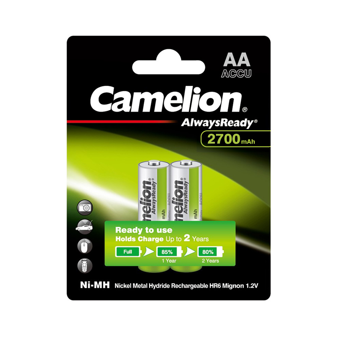 Camelion Аккумулятор CAMELION AlwaysReady Ni-MH Rechargeable NH-AA2700ARBP2 2 шт. в блистере