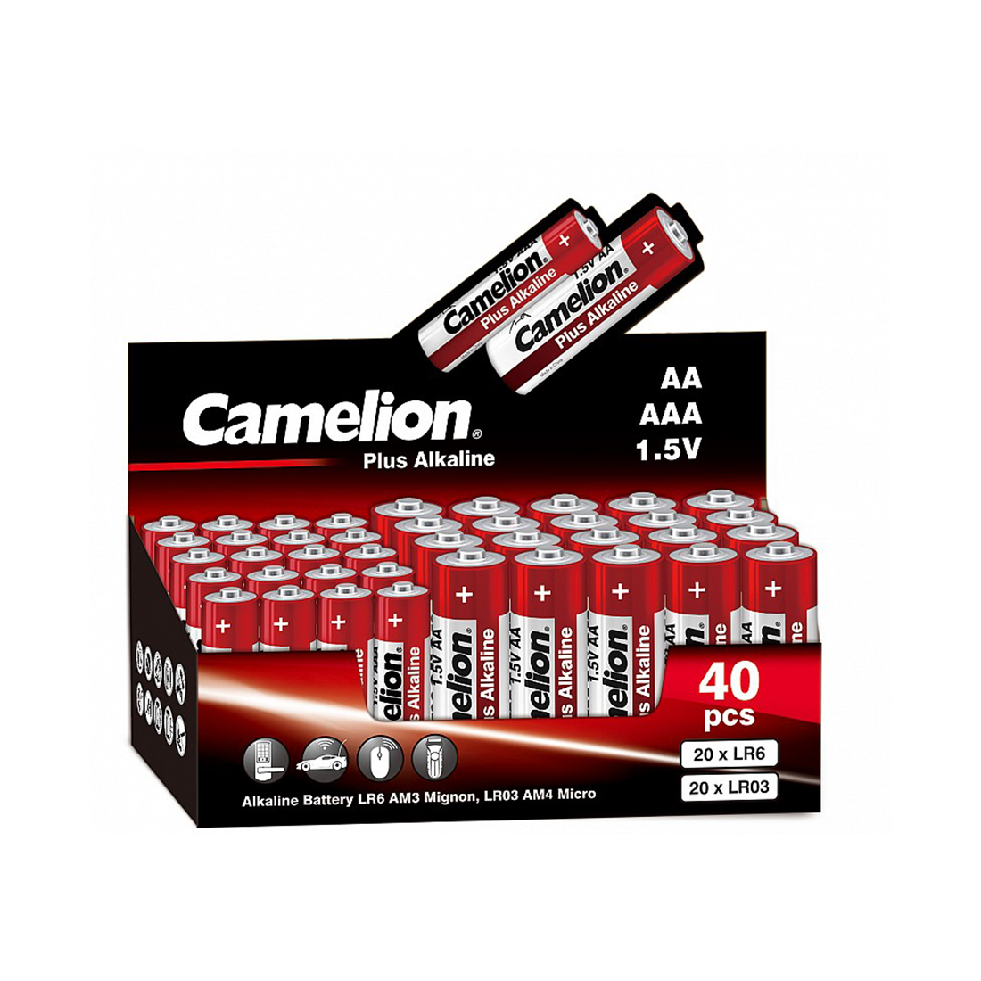 Camelion Батарейка CAMELION Plus Alkaline 20LR6+20LR03-SP4-CB 40 шт. в упак.