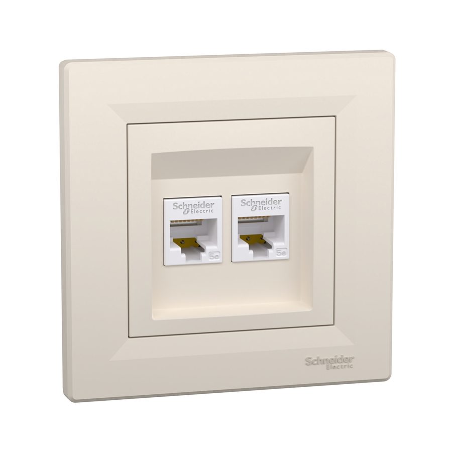 Schneider Electric Розетка двойная компьютерная SE EPH4400123 Asfora RJ45 в сборе кремовый