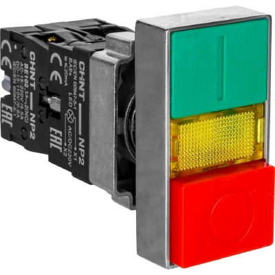 CHINT Двойная кнопка CHINT NP2-BW8465 1НО+1НЗ AC230В (LED) IP40