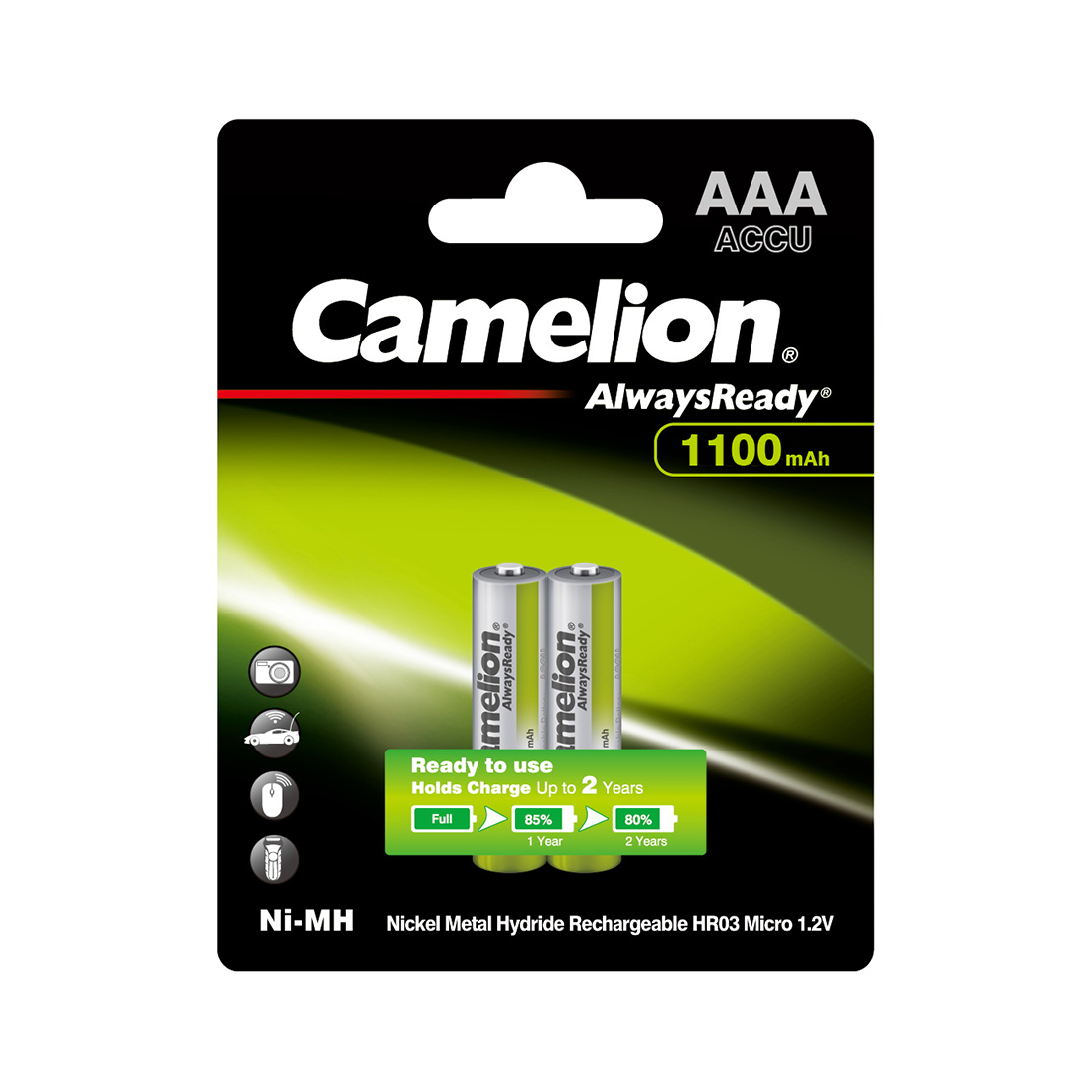 Camelion Аккумулятор CAMELION AlwaysReady Ni-MH Rechargeable NH-AAA1100ARBP2 2 шт. в блистере