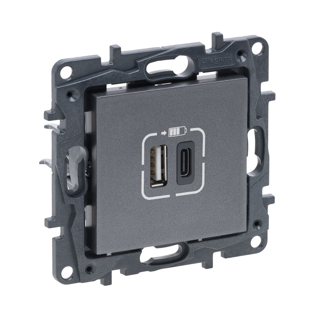 Legrand Розетка USB Niloe Step Тип А+C 12Вт+15Вт 5В Сталь