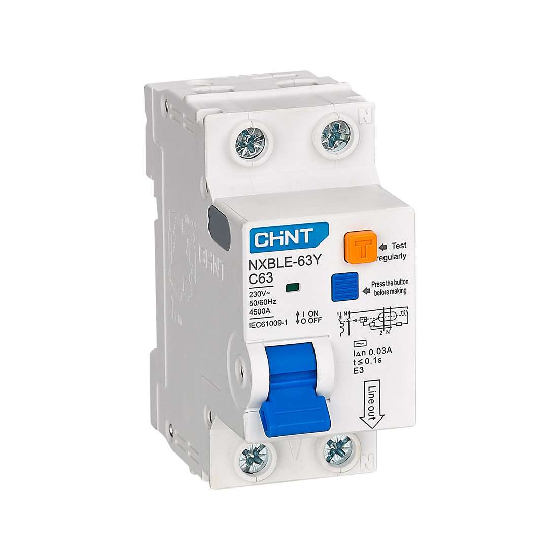 CHINT Дифференциальный автомат CHINT NXBLE-63Y 1P+N 63А C 30mA AC 4,5kA